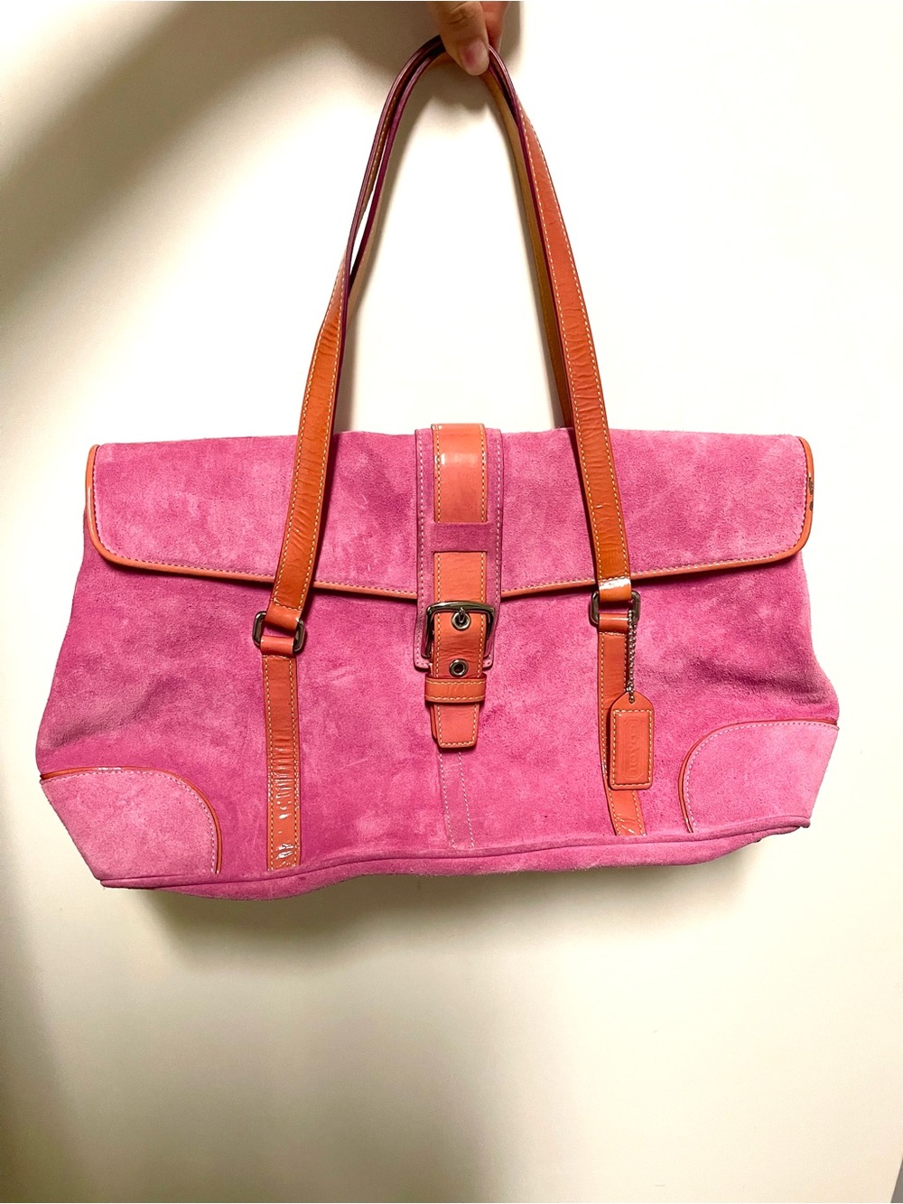 Vintage Coach Pink Suede Shoulder Bag Y2K
